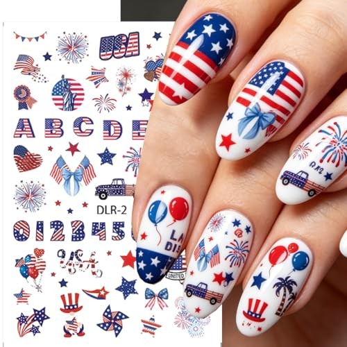 4th of July Nail Stickers for Nail Art Patriotic Independent day nail decals-3