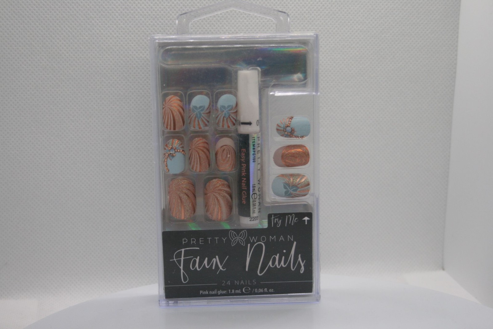 Pretty Woman Faux Nails Womens 24 Press On Nails With Glue Blue Copper Accent