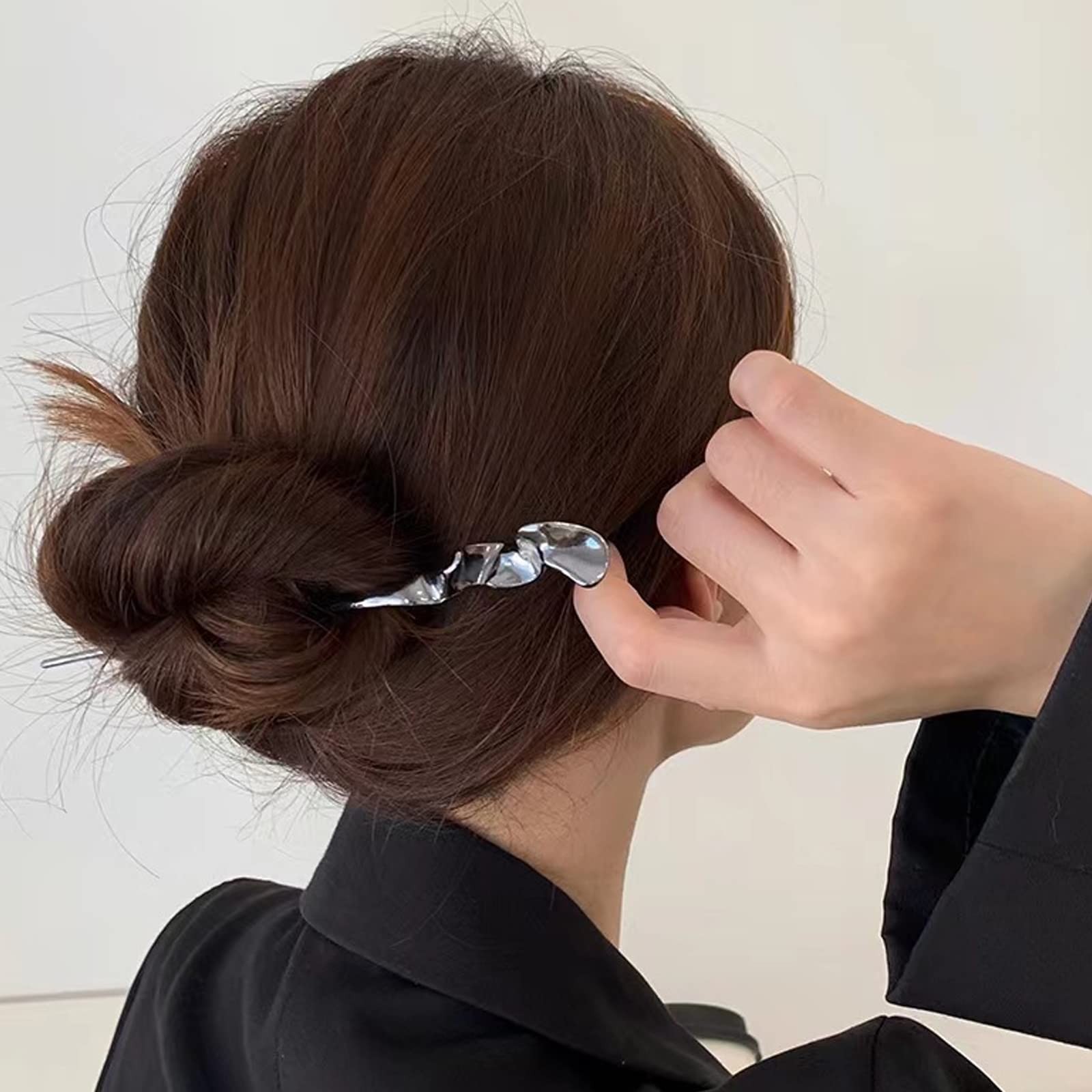 2Pcs Irregular Lines Hair Chopsticks, Chinese Sticks Silver, Black