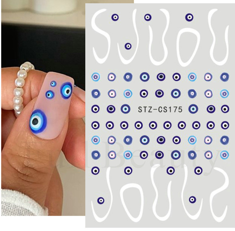 3D Nail Art Stickers Decals French Transfers Wavy Swirls Evil Eye Crackle NS39