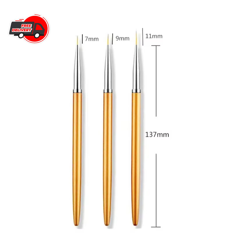 3Pcs Acrylic French Stripe Nail Art Liner Brush 3D Tips DIY UV Gel Painting Pen