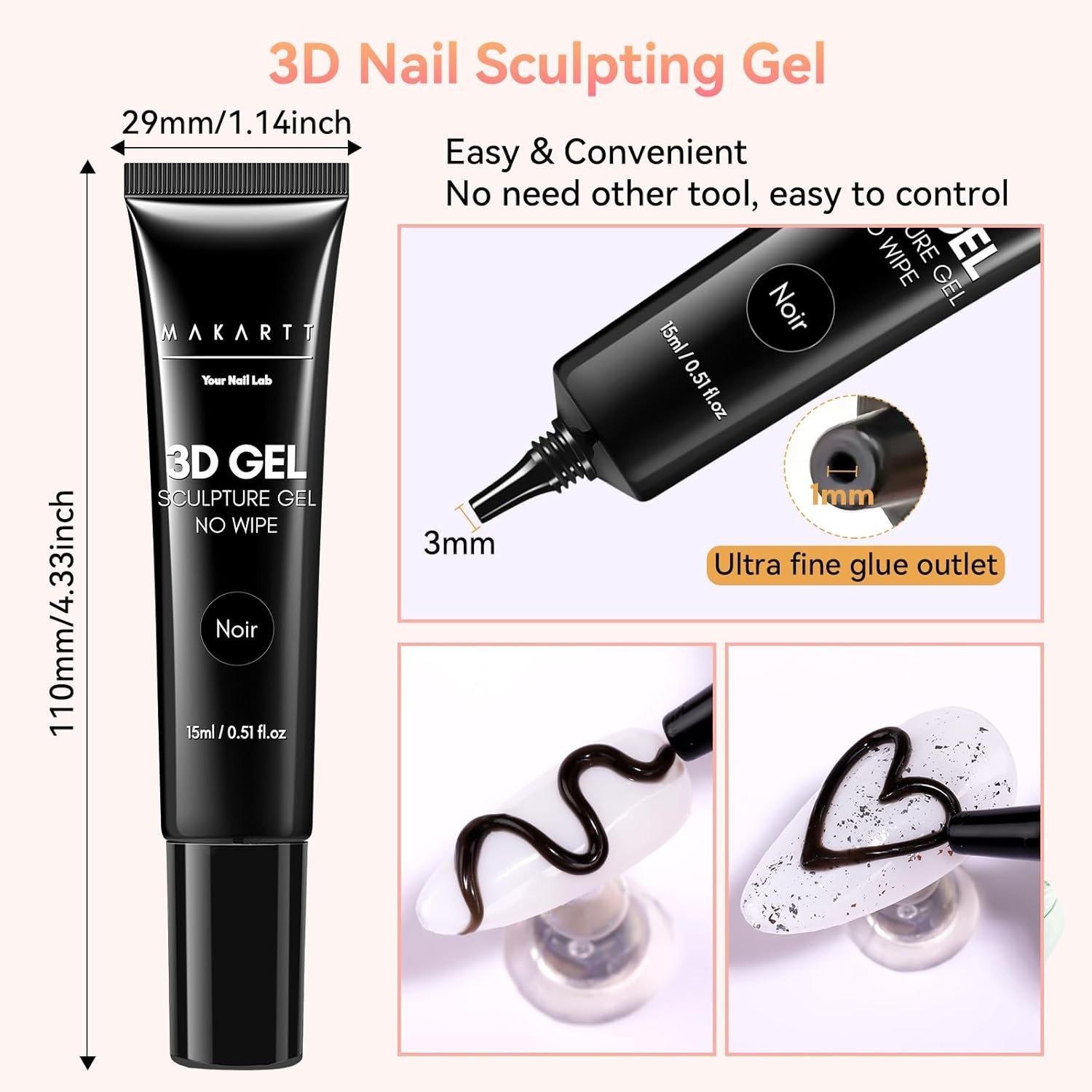 3D Gel Nail Art: 15g Sculpting Gel Nail Art Glue for Craving Black Candy Mold…