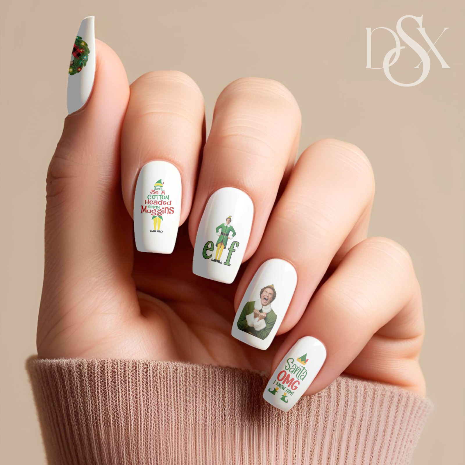 Elf Holiday Christmas Nail Decals Water Transfer Clear Overlay