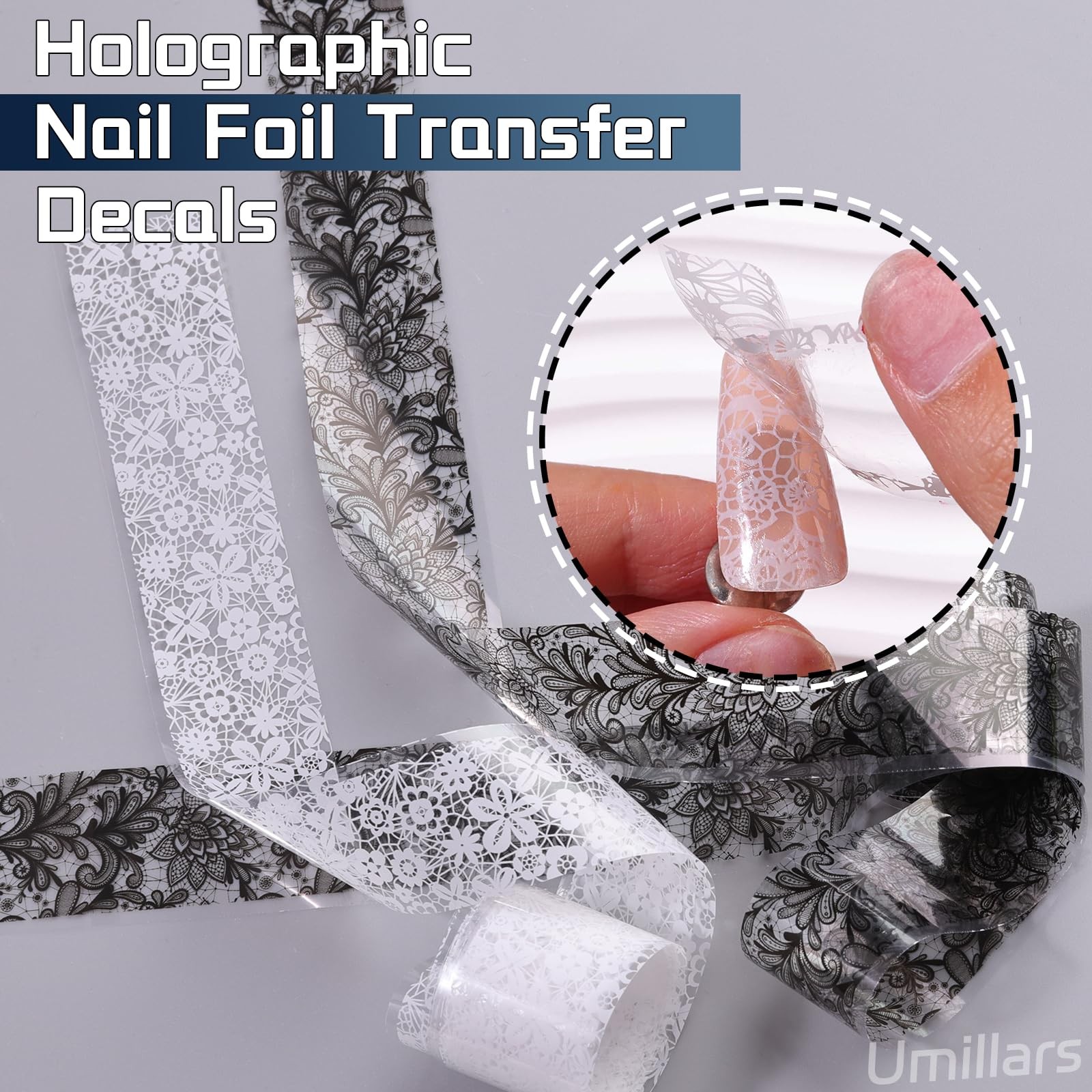 Umillars Lace Nail Foil Stickers White Black 15r