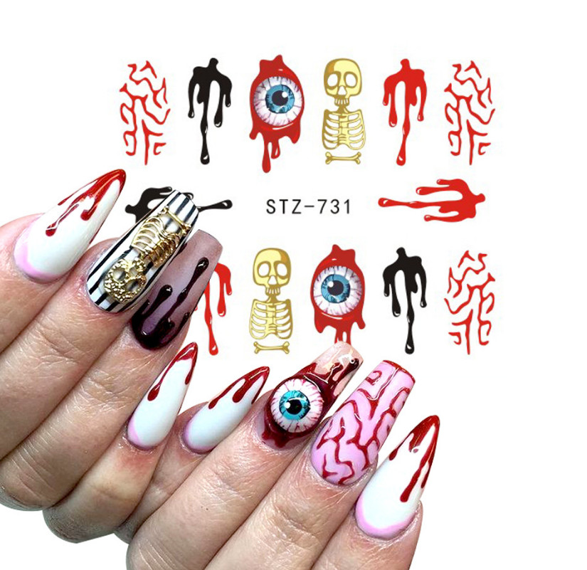 Nail Art Stickers Halloween Watermark Skull Evil Eye Decals Manicure Tattoo NS37