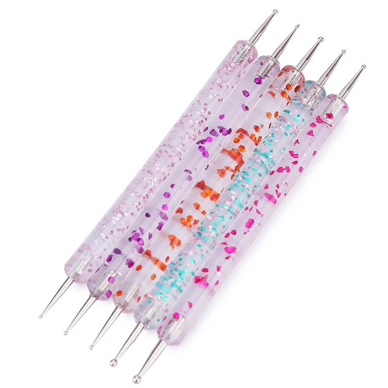 5Pcs 2 Way Nail Art Dotting Tool Set Nail Dotting Pens for Rhinestone Picker