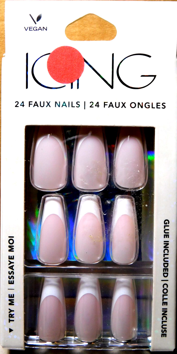 CBI Distributing Corp.~Icing 24 Faux Nails Vegan BH.AN Peachy Pink White Tips