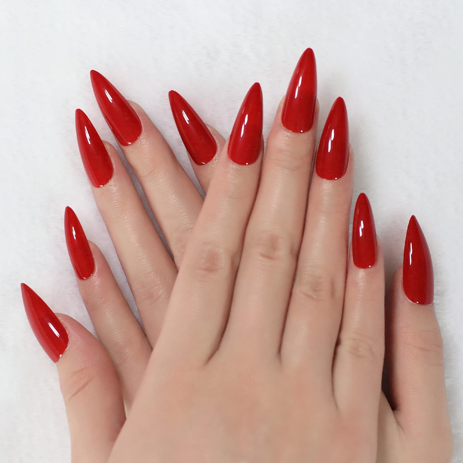 Glossy Chinese Red Press on Nails Deep Solid Red Colour False Nail Tips Acryl…
