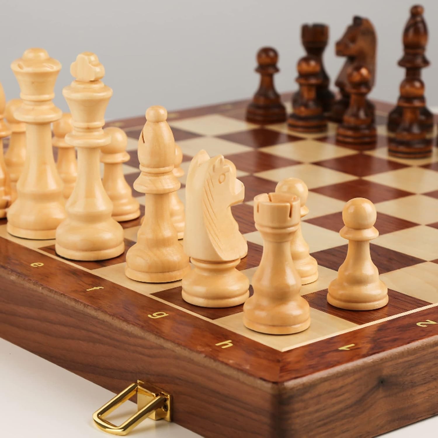 15” Walnut Chess Set with Storage Board for Adults & Children, 2 Players