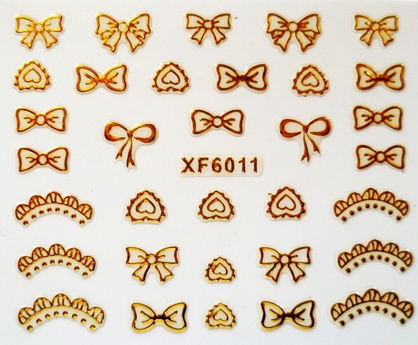 Bow Nail Art 3D Gold Lace Decoration Stickers Nails Hearts UK Jewelry YZW6011a