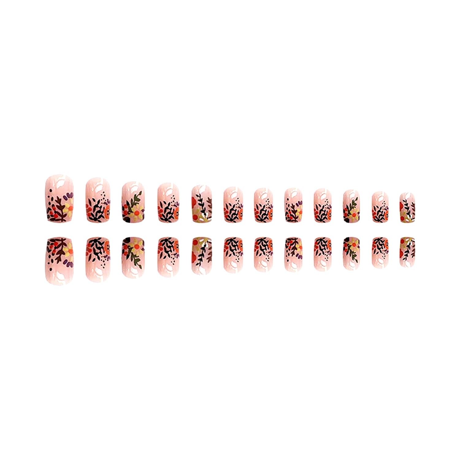 Vezocim Flower Press On Nails Medium Square Glossy Fake Nails 24PCS Floral NEW