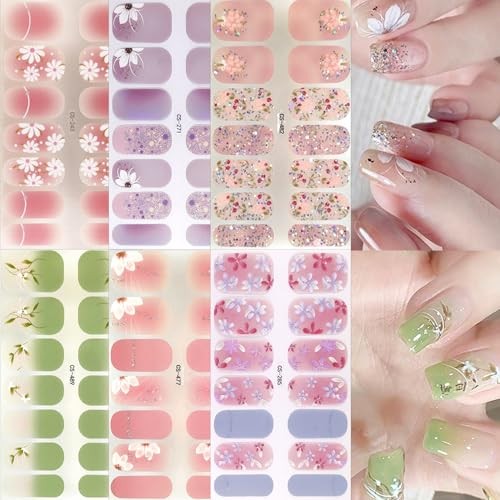 Spring Gel Nail Strips Stickers 6 Sheets Flowers Flowers Gel Nail Stickers-4