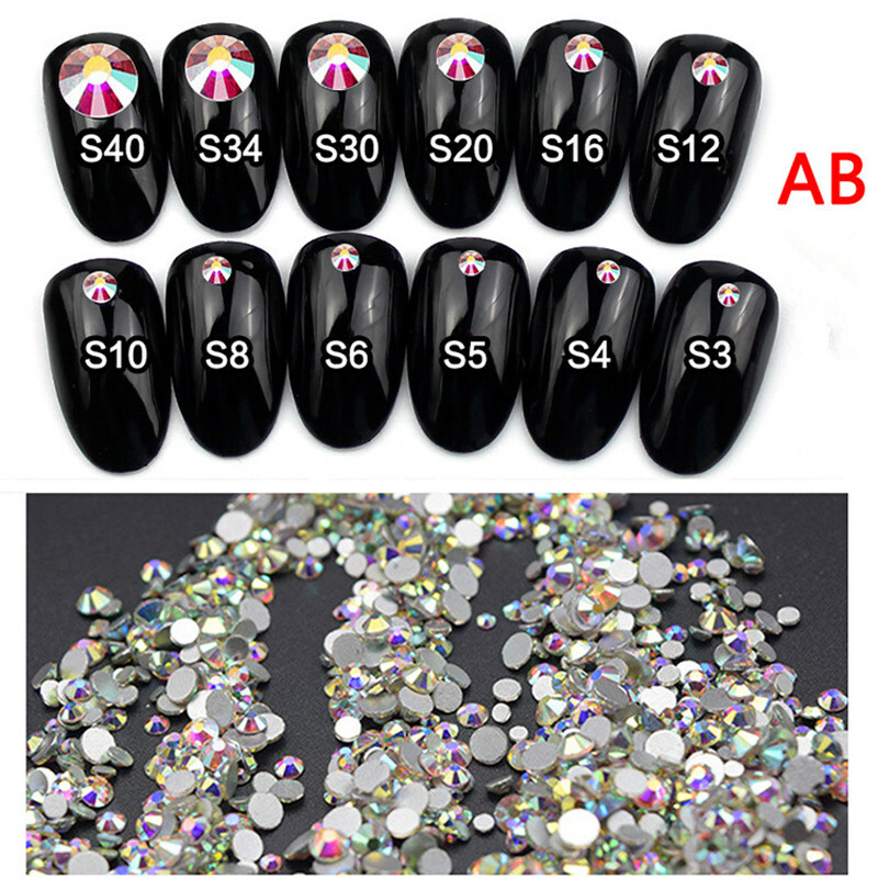 1440pcs Crystal AB Rhinestones FlatBack Glitter Diamond Gems 3D Nail Art Decor