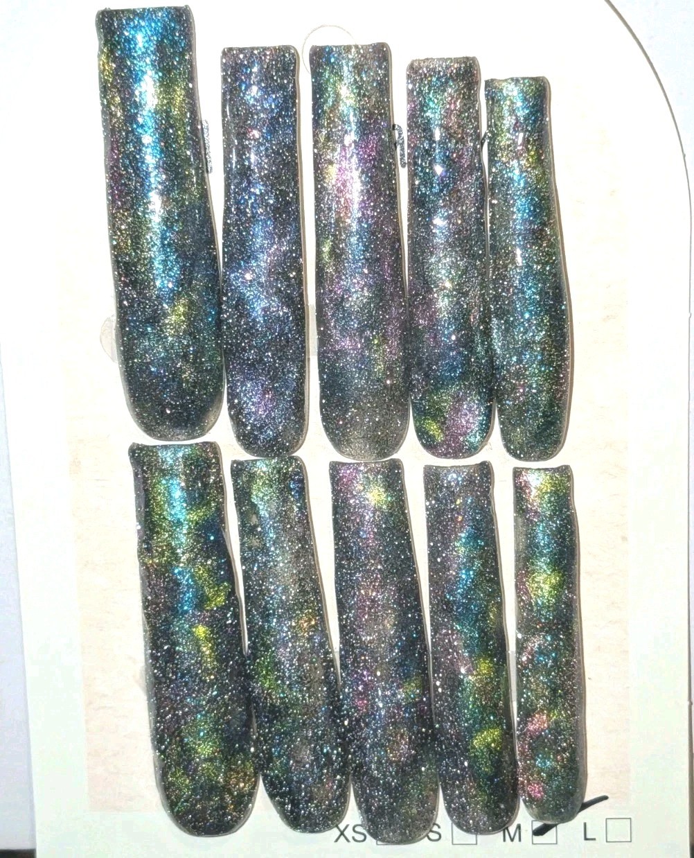 Women’s Handmade 10pc Cateye Shimmering Galaxy 3Xl Press On Nails Sz Medium