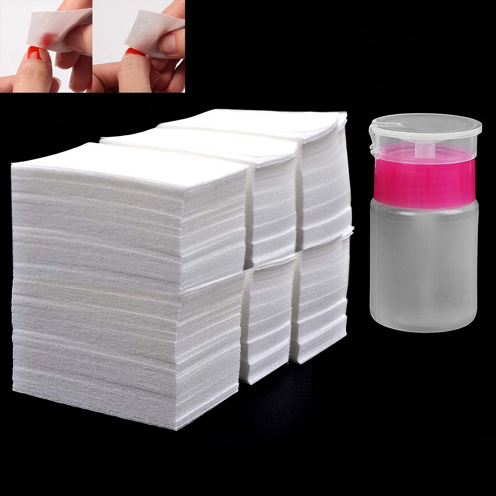 1000Pcs Nail Cotton Pads,1pcs Push Down Pump Dispenser Bottle For Nail