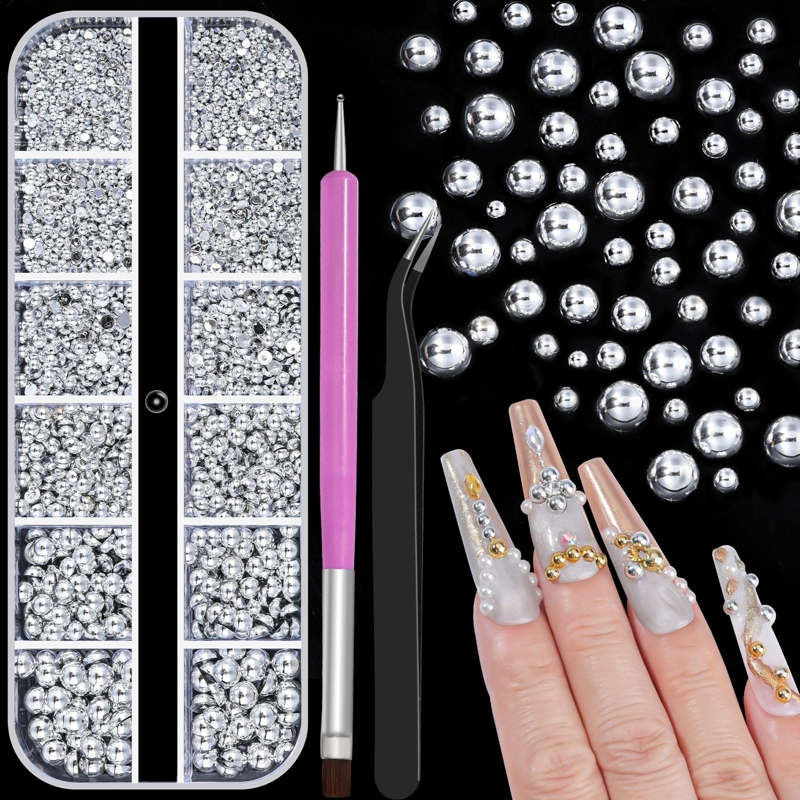 3D Mini Metal Caviar Nail Beads – Gold Silver Alloy Nail Art Charms