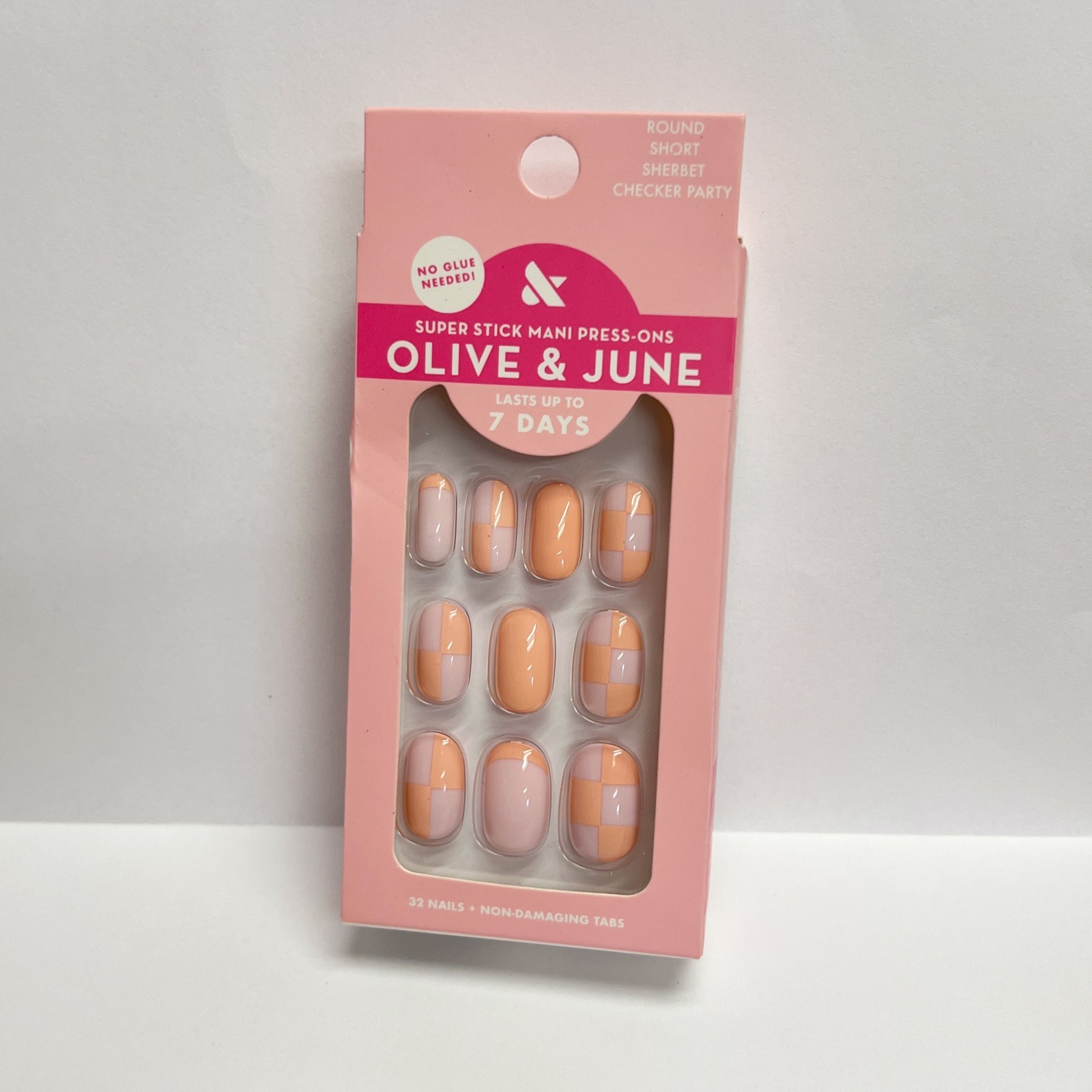 3X Olive & June Short Press-On Nails Squoval & Round NEW French Tip Checkerboard