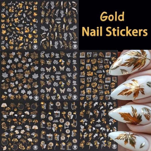 8 Sheets Fall Nail Stickers Maple Leaf Butterflies Nail Decal Self Halloween 12