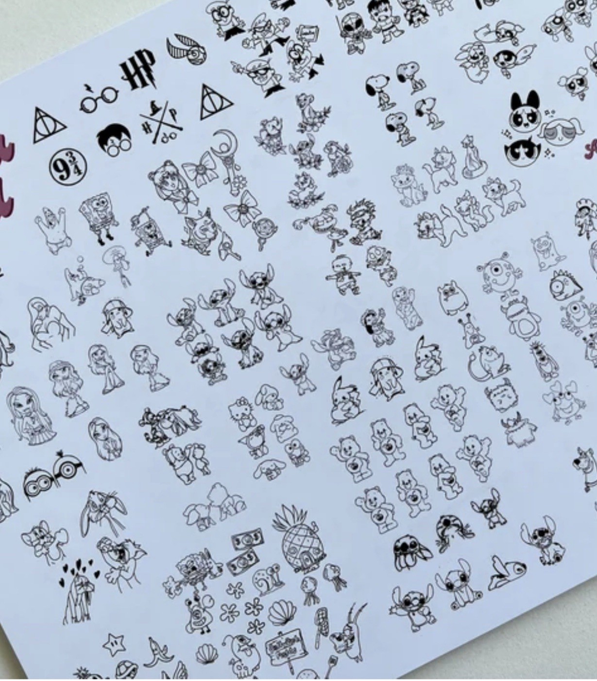 Cartoon nail art practice sheet reusable mat decal sticker template Planilha
