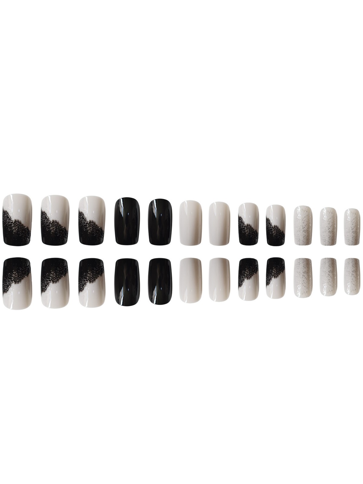 Press On Nails Ombre Glitter Color Block Square Short False Nails