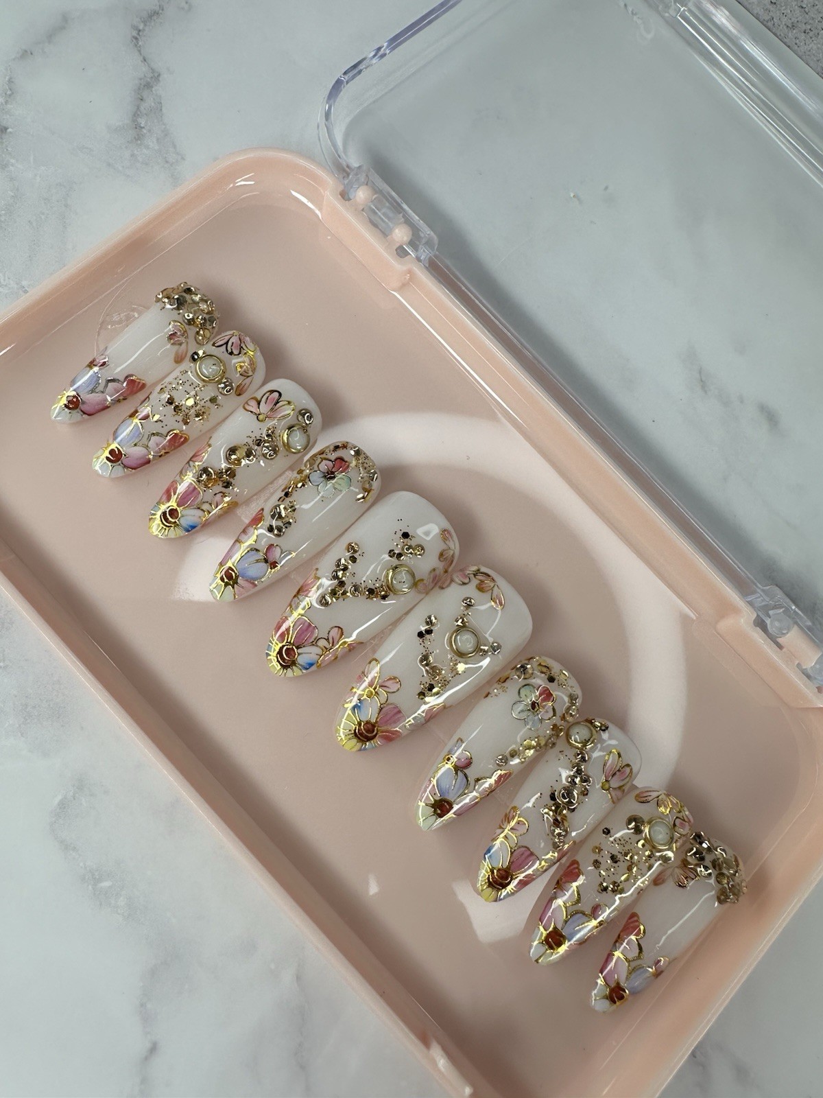 Handmade Custom Press On Nails, Long Almond Size Medium