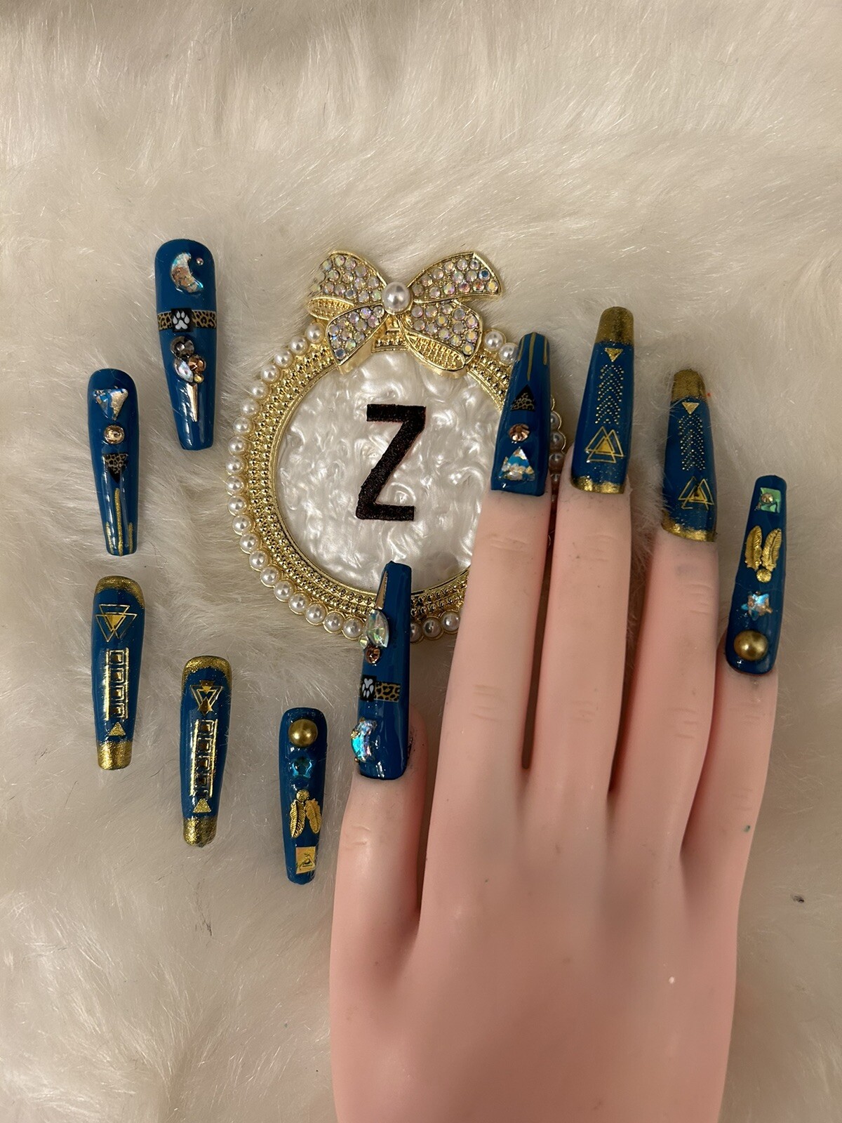 Z NAILZ! Gorgeous Set of Handmade Egyptian 3XL Coffin Turquoise Press On Nails