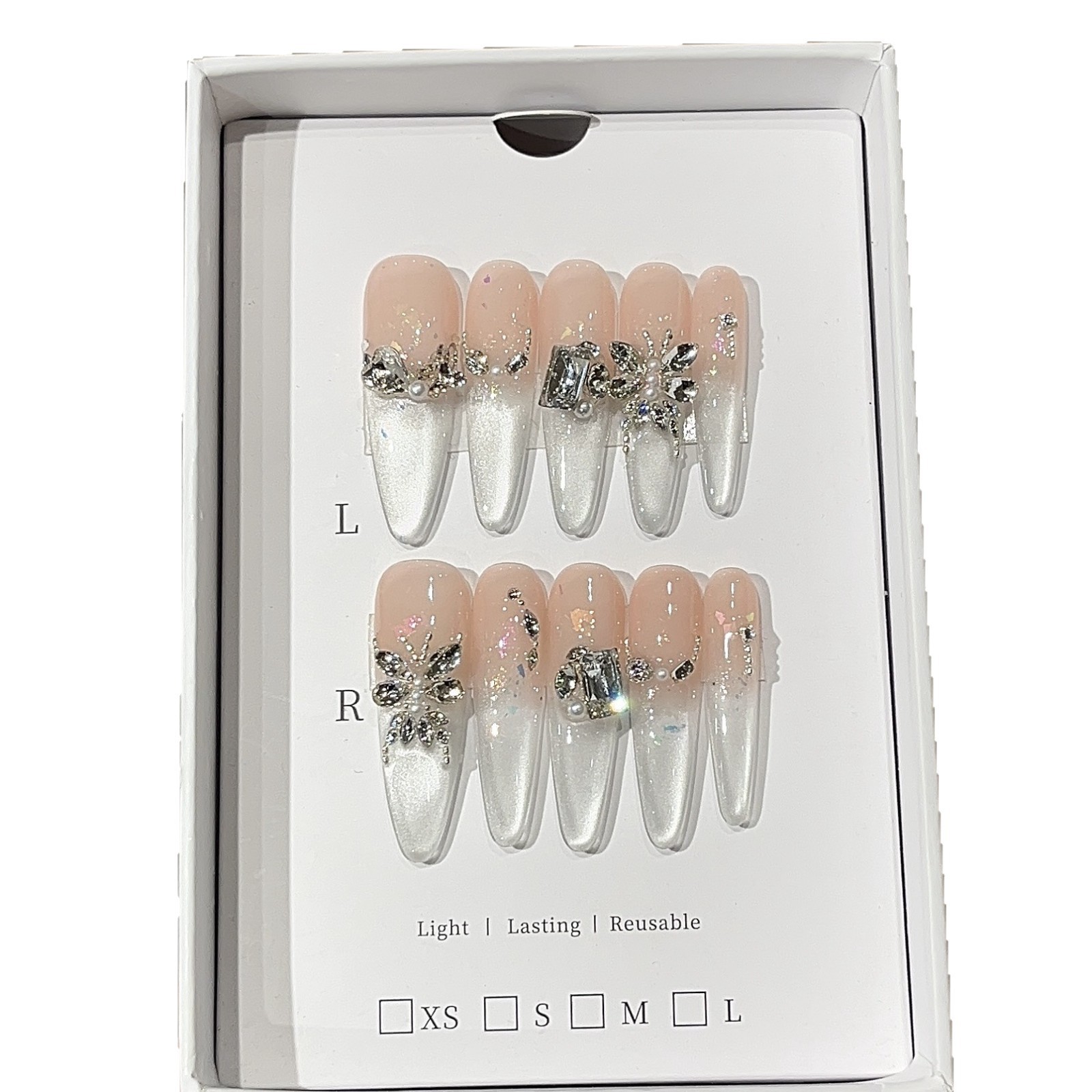 10Pcs Handmade Opal Cat Eye Press On Nails K9 Rhinestone Elegant Daily Wear