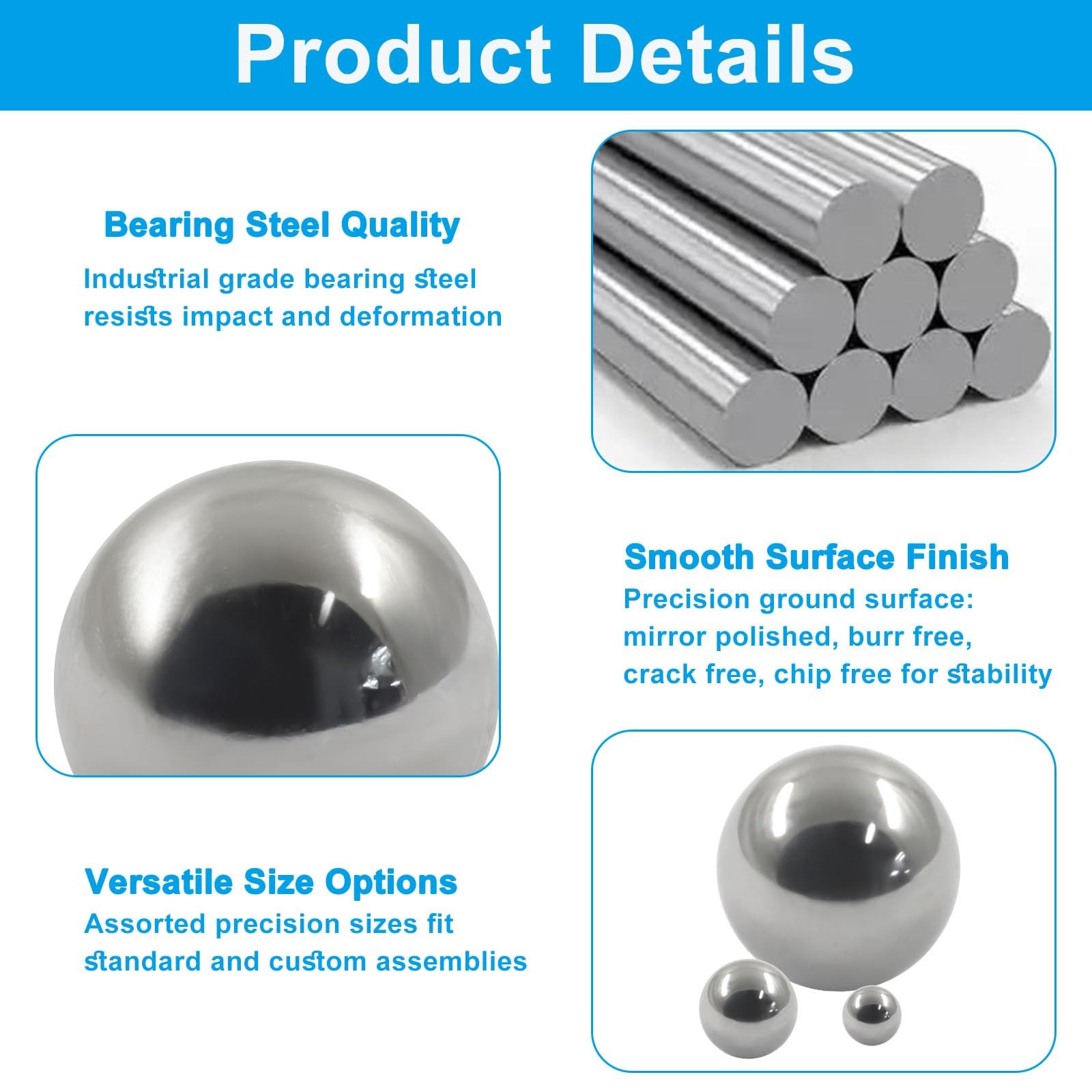 100 PCS 10mm Precision Polished Carbon Steel Bearing Balls Industrial DIY