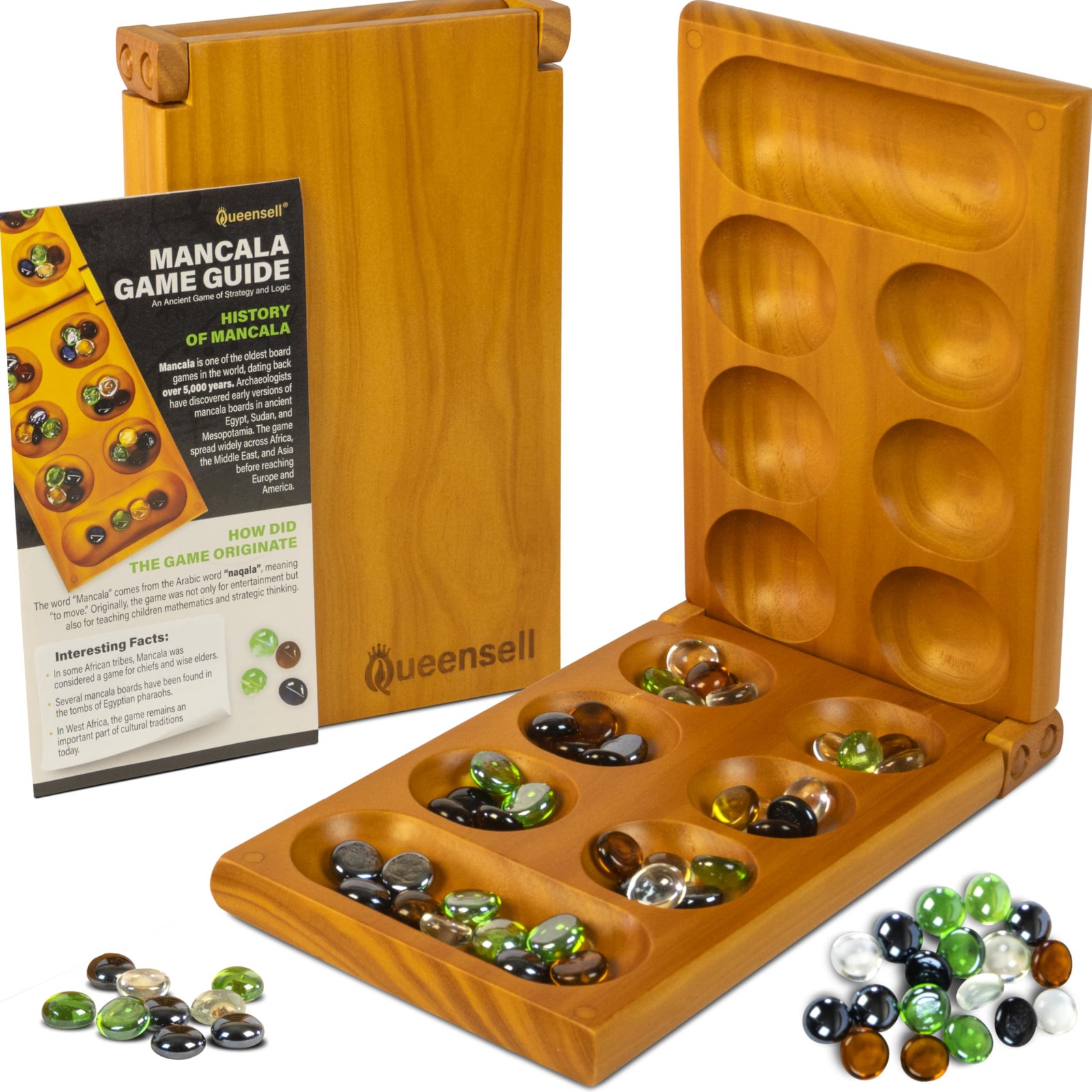 Mancala Board 17.5 x 5.3 inches (folded), 8.7 (packed), Multi-color