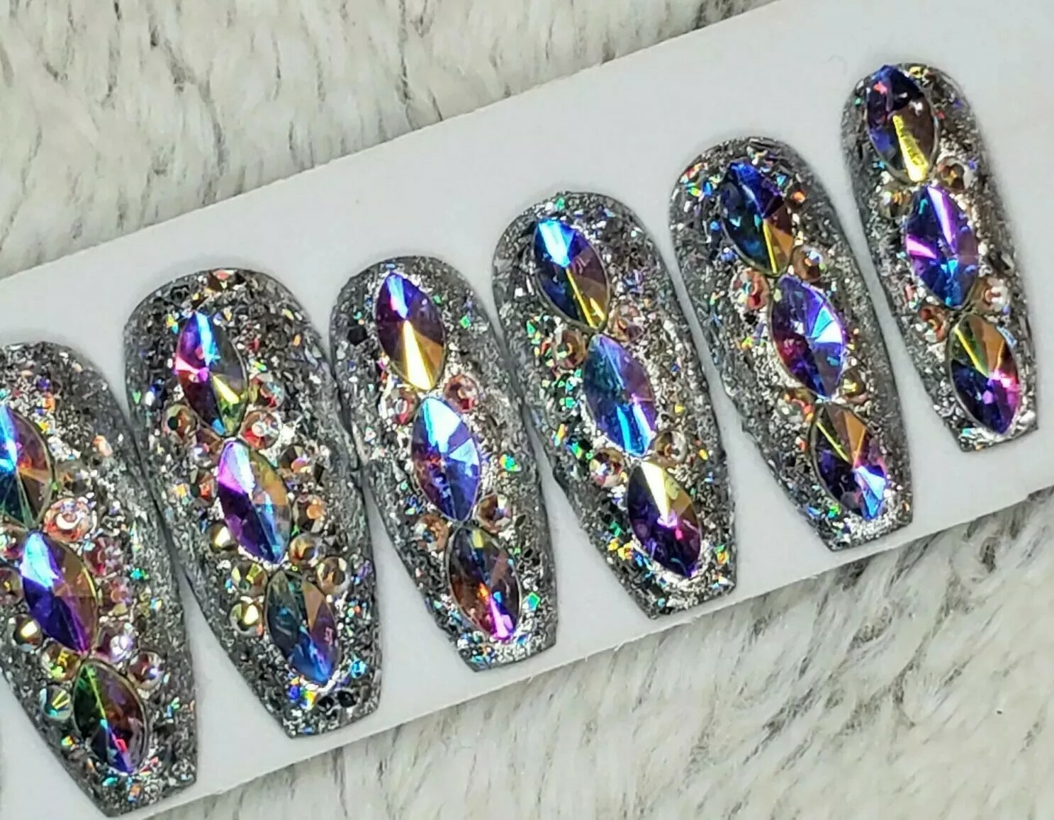 Super bling swarvoski Crystal Press On Nails – bridal coffin diamond bling set