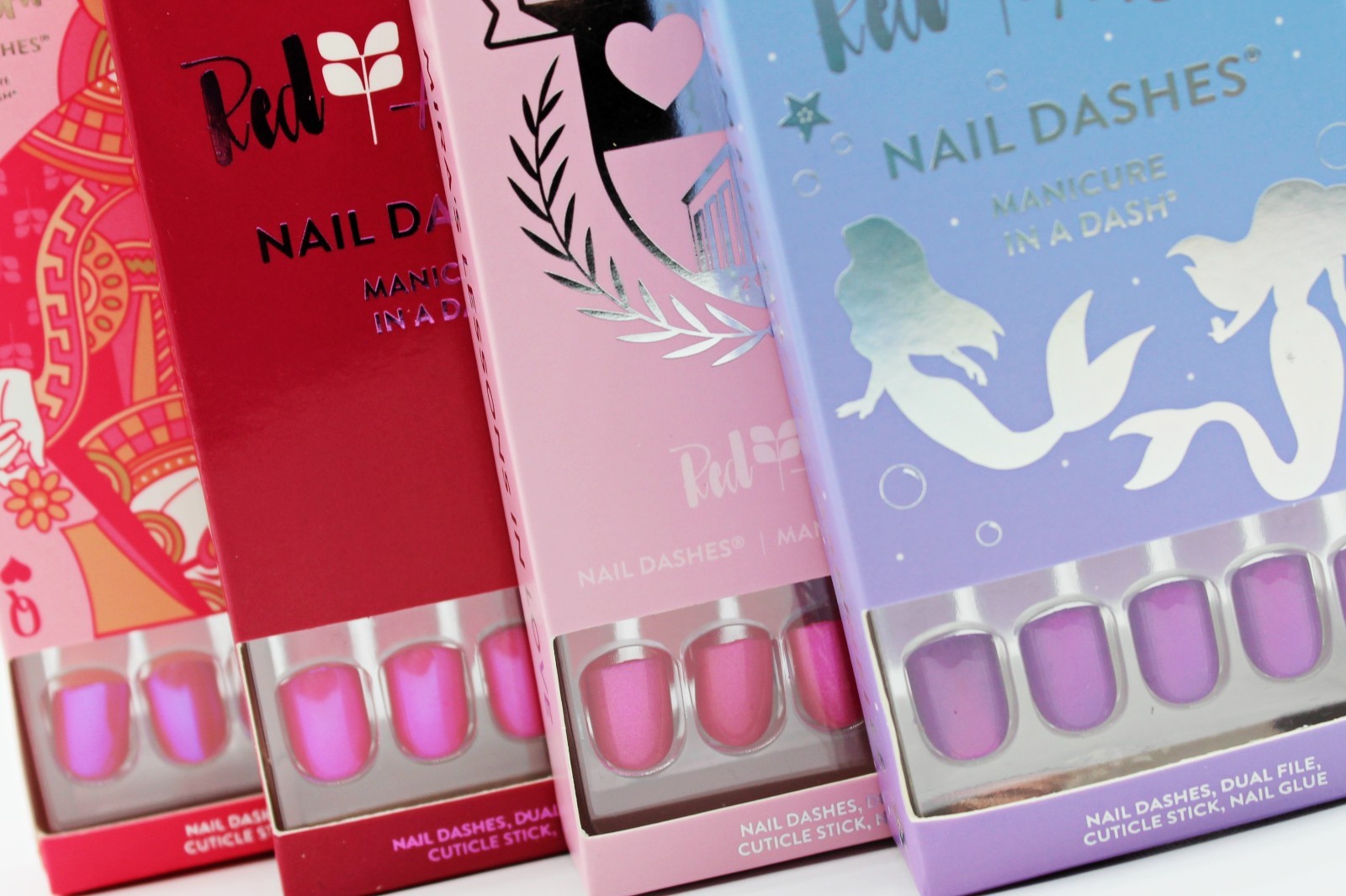 Red Aspen Pink/Purple Press-On False Nails- Short Square- Lot of 4