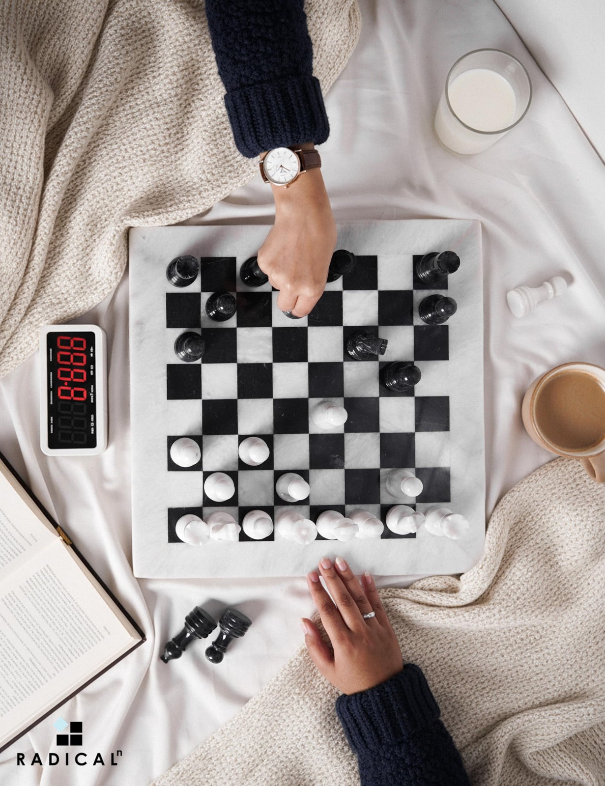 Radicaln Marble Chess Set 15″ Inches White and One Size, Black