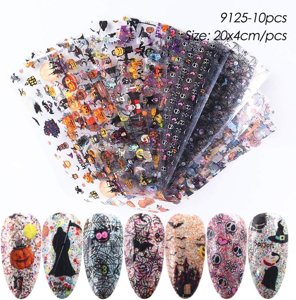 10-Piece Halloween Nail Foil Set – Spooky Cat & Pumpkin Designs for Art Lovers