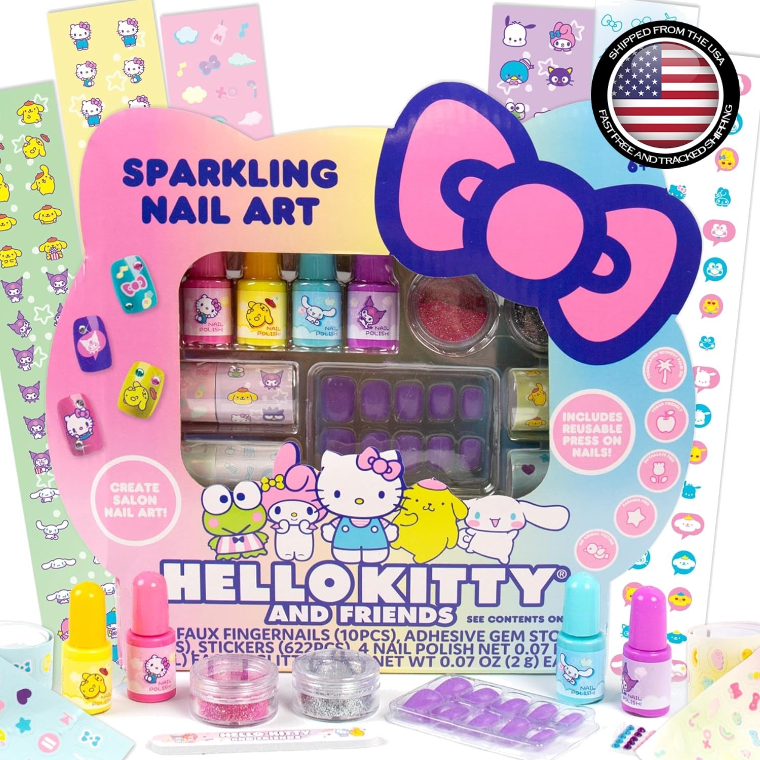 Hello Kitty Sparkling Nail Art Kit for Kids – 4 Water-Based Polishes & More!
