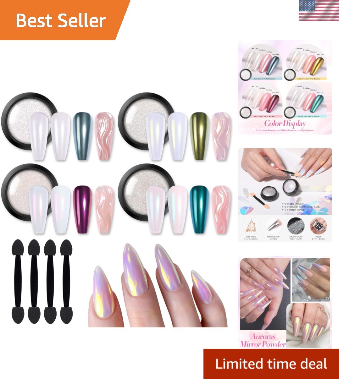 4 Boxes Metallic Mermaid Pearl Nail Powder – Versatile for Gel and Acrylic Nails