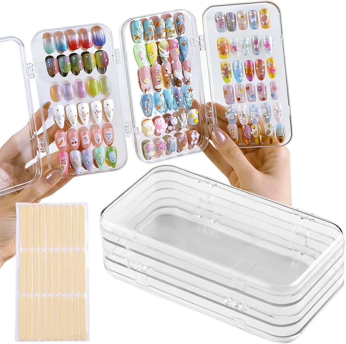 Press On Nail Organizer Case, Tri-Fold Clear Acrylic Empty Press On Nail Storage