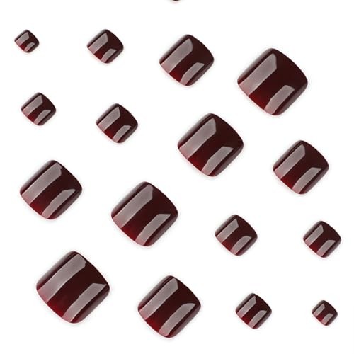 Wine Red Press on Toenails Summer Mirror False Toenails Wine Wine Toenails