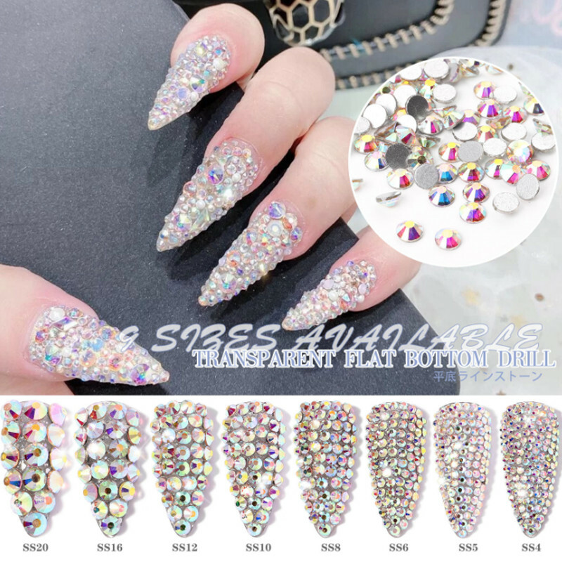 1440pcs Crystal Glass Flatback Rhinestones Glitter 3D Nail Art Gems Tips Decor