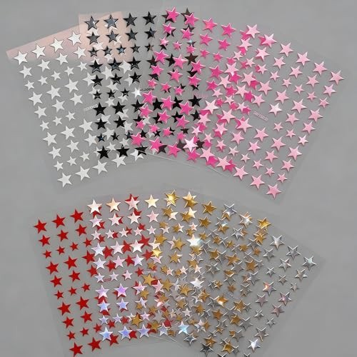 3D Pink Red Black White Silver Gold Star Nail Stickers Colorful Five Pointed