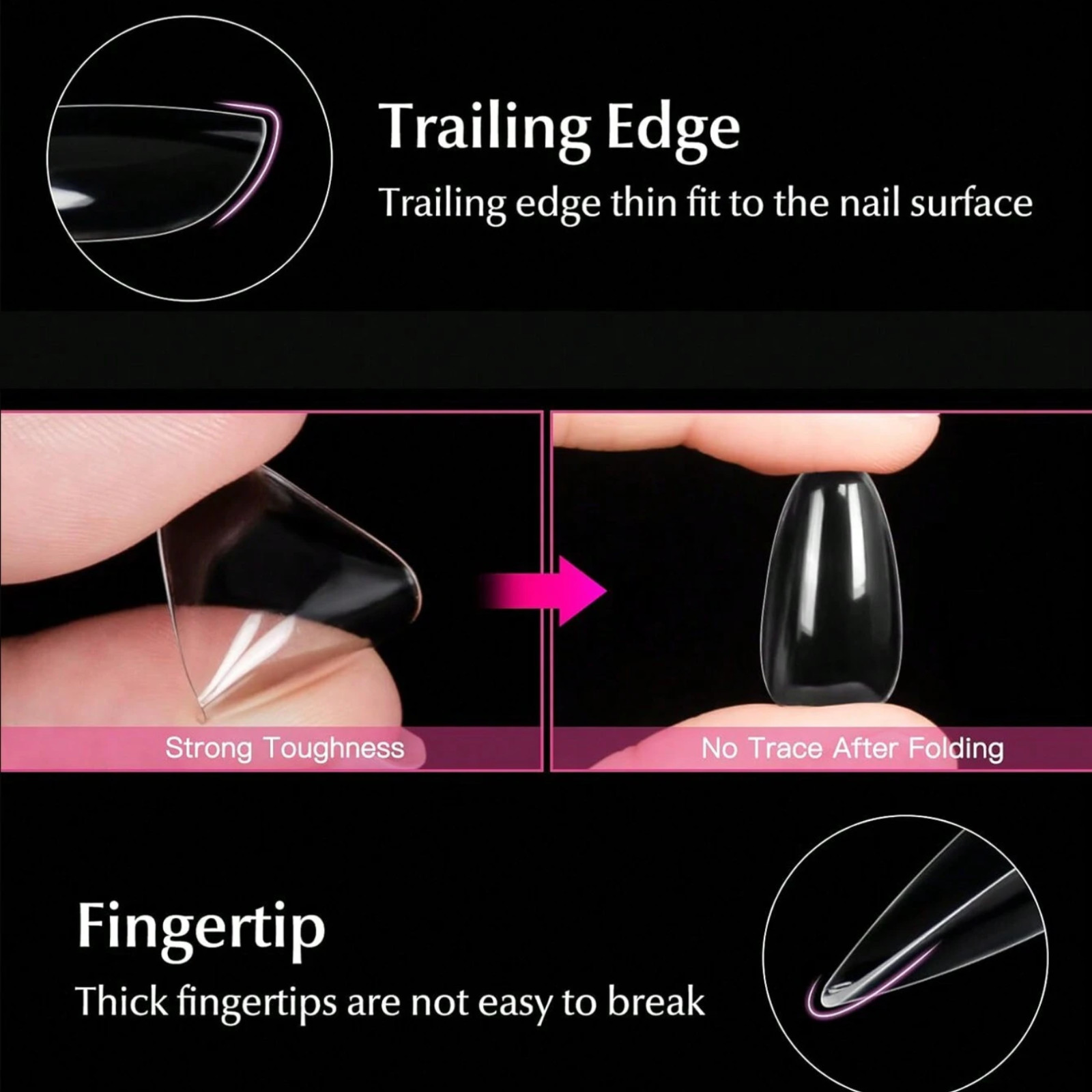 120pcs Nail Extension Transparent Almond Fully Covered 12 Size Pressed Nail Tip