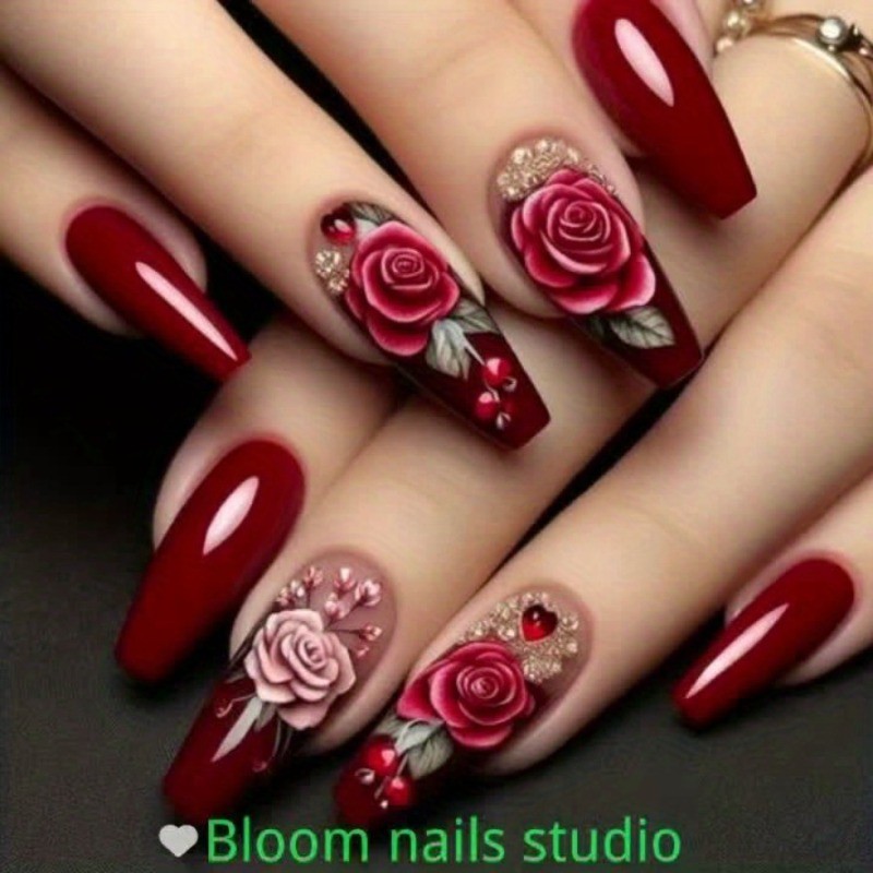 48 Pieces of Long Detachable and Reusable Smooth Ballet Style Fake Nail Art