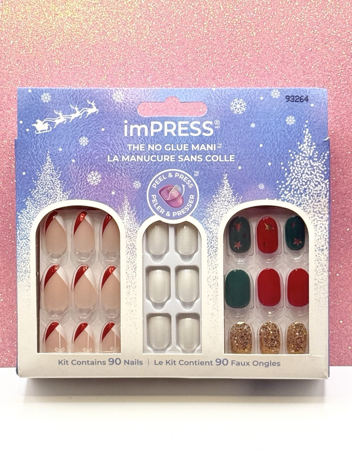 Kiss imPRESS No Glue Press-On Nails Manicure Medium Short Christmas 3pc Set