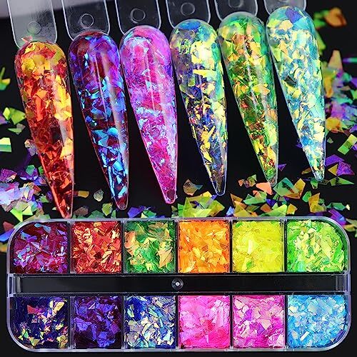 24 Colors Nail Art Glitter Sequins, Mermaid Flake Nail Glitter Sequins,