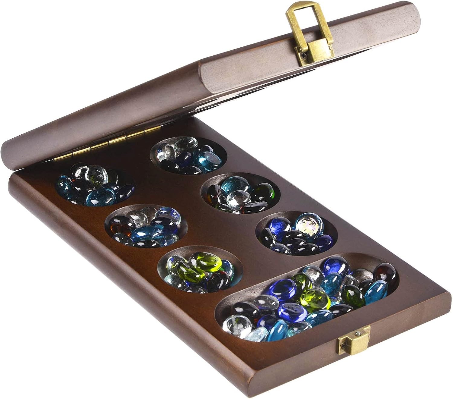AMEROUS Wooden Mancala Board Game Set with 72+8 Bonus Multi Color Glass…