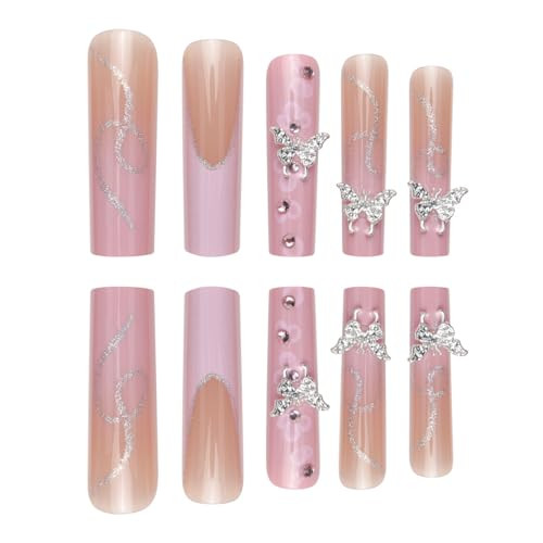 Long Pink Nails Xxl Long Press on Nails Square Pink Fake Nails light pink&nude
