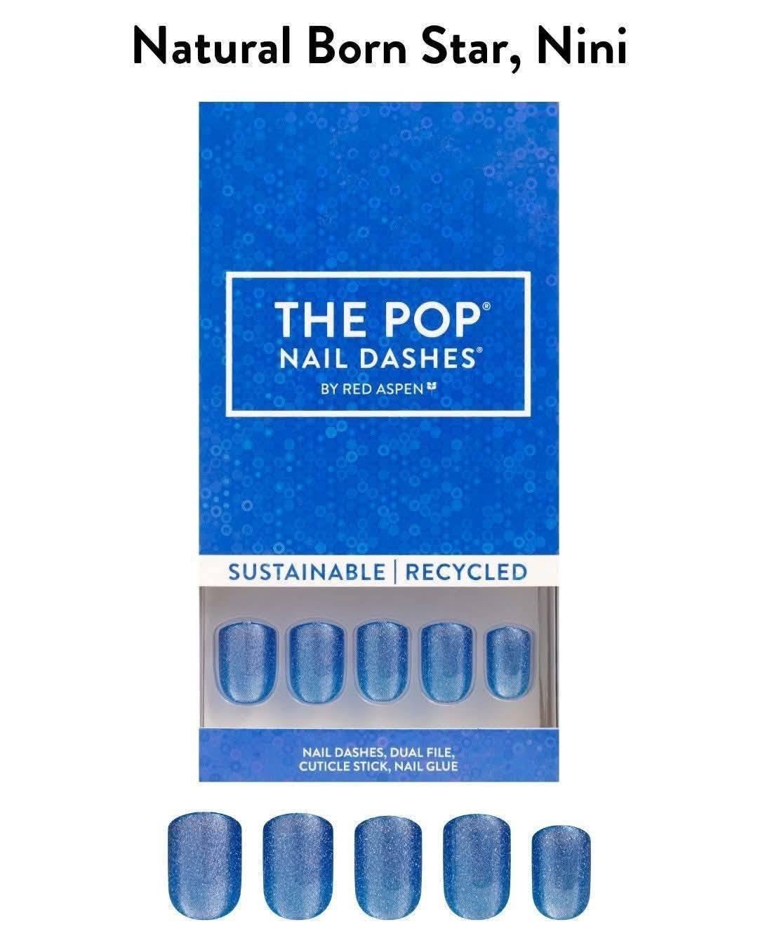 Red Aspen Press On Nails-Natural Born Star, Nini Short Square Blue