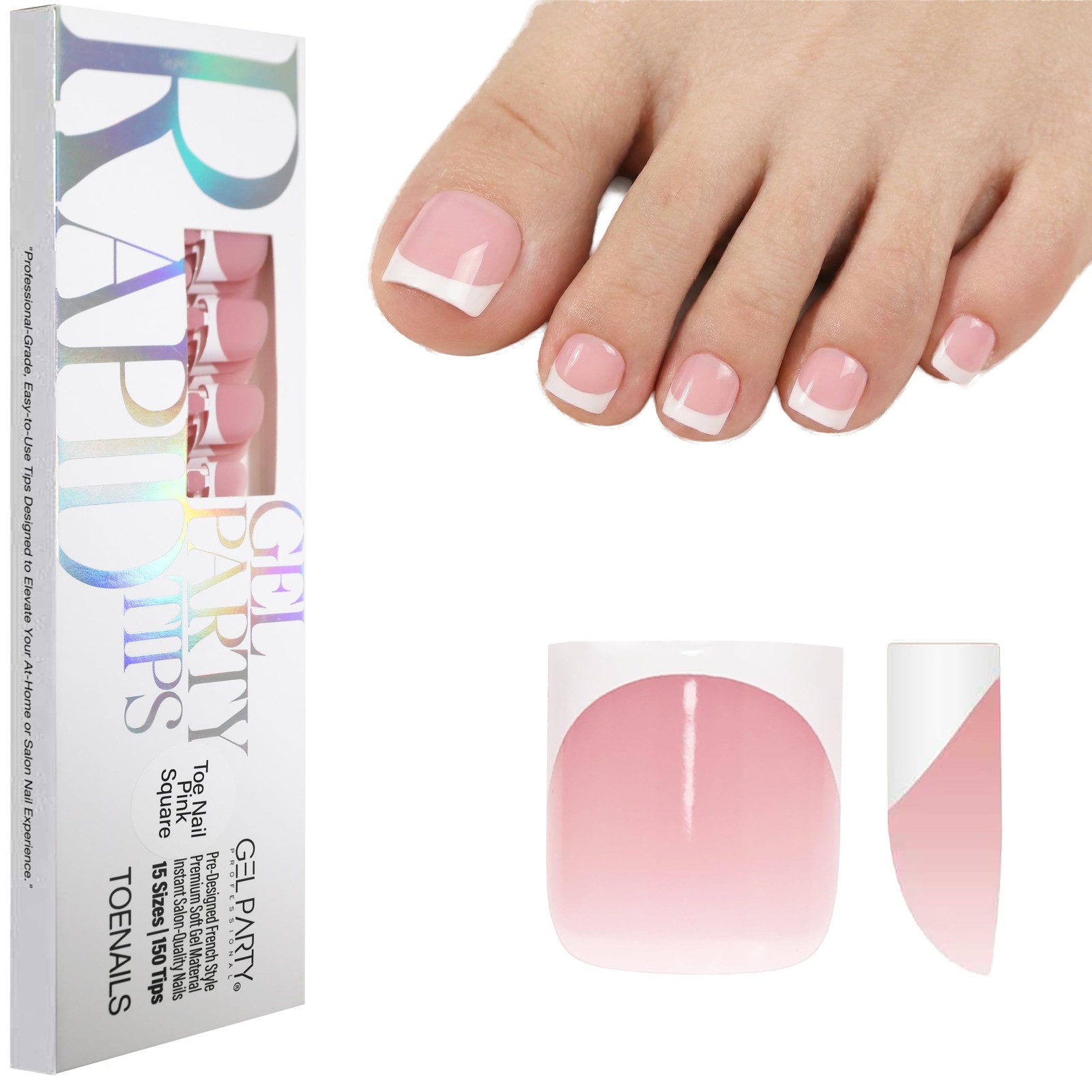 GEL PARTY 150pc Toe Nail Pink Square Gel Tips