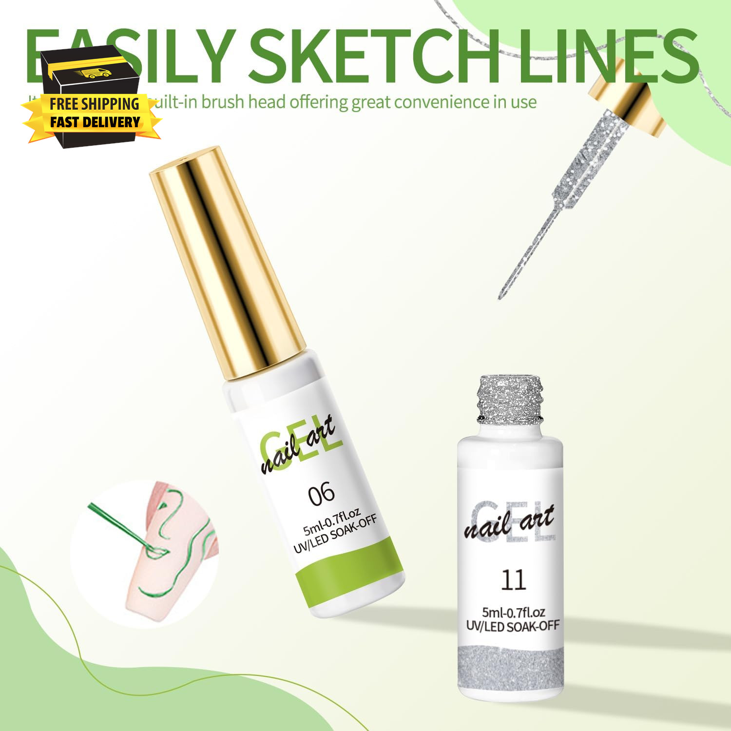Nail Art Gel Nail Polish Set Liner Gel Line Art Painting DIY, Ultra-Fine Brush H