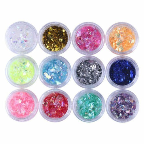 12Colors Acrylic Art Ice Shell Mylar Manicure Glitter Paper Decoration Foil Nail