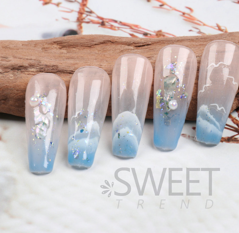 Nail Sticker Thin Waterproof Glitter Cloud Butterfly French Tips Peel Stick NS39